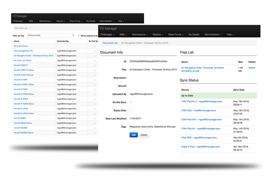 FDManager Document Control feature screenshot